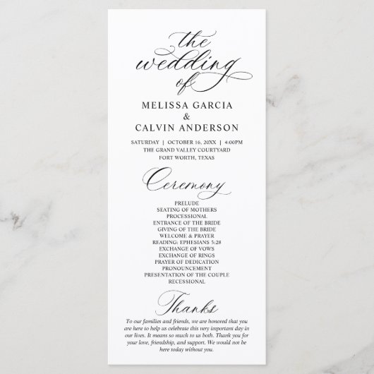 Modern Classy Elegant Wedding Ceremony Programma (Voorkant)