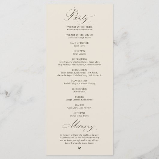 Modern Classy Elegant Wedding Ceremony Programma (Achterkant)