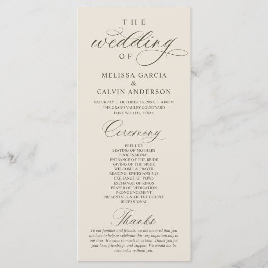 Modern Classy Elegant Wedding Ceremony Programma (Voorkant)