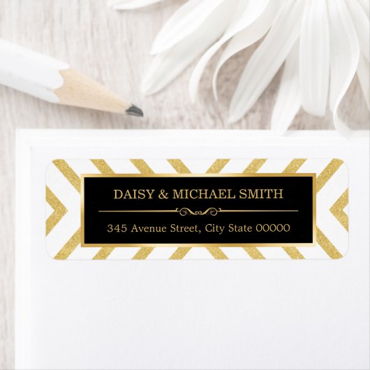 Modern Classy Gold Glitter Stripes Patroon Etiket (Insitu)