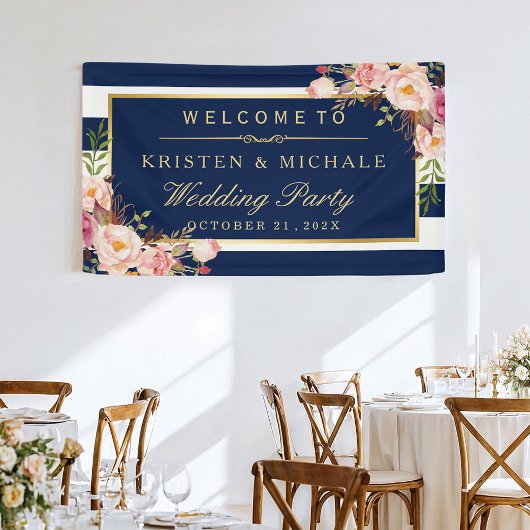 Modern Classy Navy Blue Floral Wedding Party Spandoek