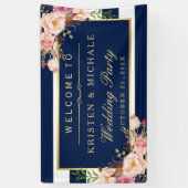 Modern Classy Navy Blue Floral Wedding Party Spandoek (Verticaal)