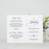 Modern Classy Navy Blue, vouwbaar huwelijksprogram (Staand voorkant)