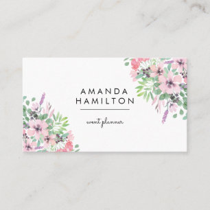 Modern Classy PINK Waterverf Boeket en bladeren Visitekaartje