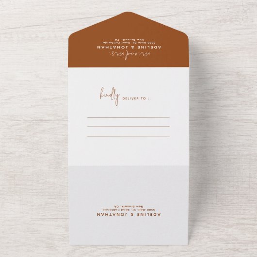 Modern Classy Terracotta Rust Photo Wedding All In One Uitnodiging (Buitenkant)