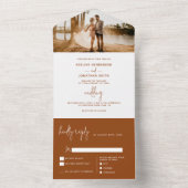 Modern Classy Terracotta Rust Photo Wedding All In One Uitnodiging (Binnen)