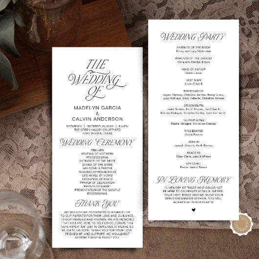 Modern Classy Wedding Ceremony Order Programma