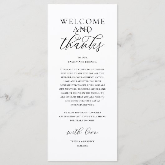 Modern Classy Wedding Reception Thank You Card Programma (Voorkant)