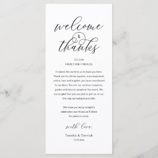 Modern Classy Wedding Reception Thank You Card Programma