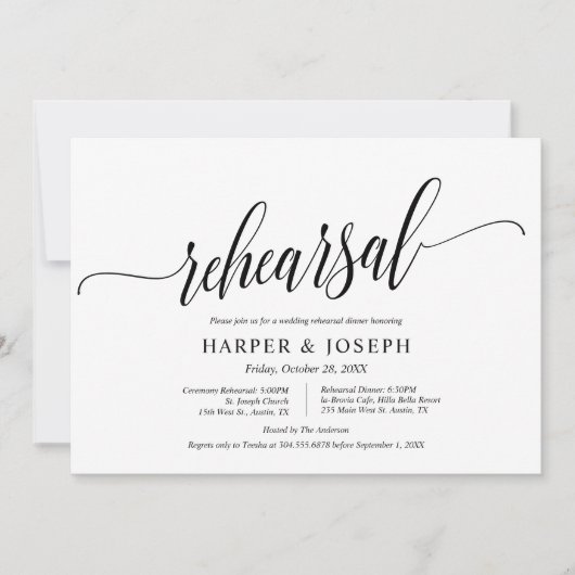 Modern Classy, Wedding Rehearsal and Dinner Kaart (Voorkant)