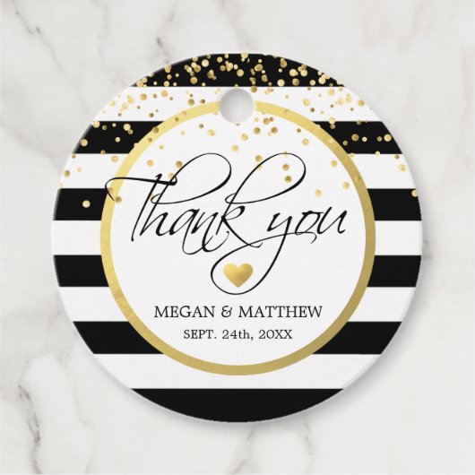 Modern Classy Wit Zwart & Goud Bruiloft Dank u Bedankjes Labels (Voorkant)