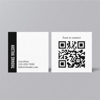 Modern Clean Bold Black White Consultant QR code Vierkante Visitekaartje