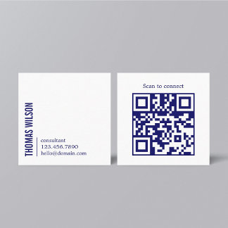 Modern Clean Bold Blue White Consultant QR code Vierkante Visitekaartje