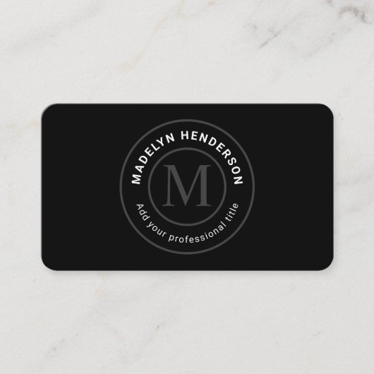 Modern Clean Simple 2 Black Stamp Monogram QR Code Visitekaartje (Voorkant)