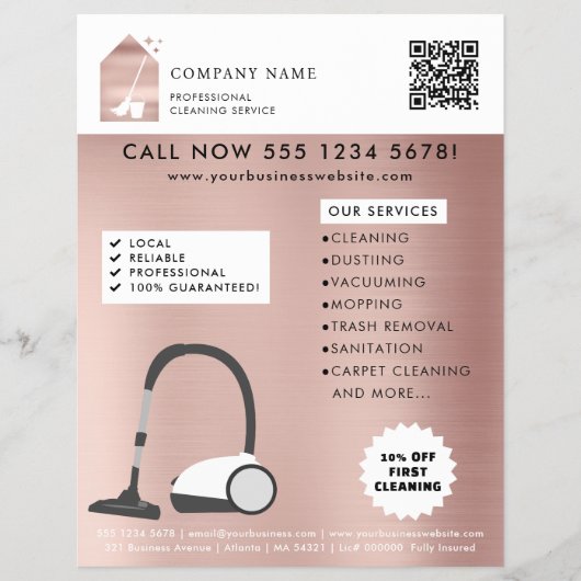 Modern Cleaning Cleaner Service Logo Rose Gold Flyer (Voorkant)