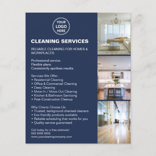 Modern Cleaning Services Photo Logo Navy Blue Flyer (Voorkant)