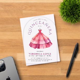 Modern Clear Pink Quince Princess Dress Waterverf Acryl Uitnodigingen