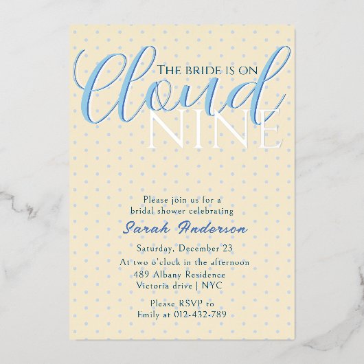 Modern Cloud 9 Vrijgezellenfeest Blue Pattern Folie Uitnodiging (Voorkant)
