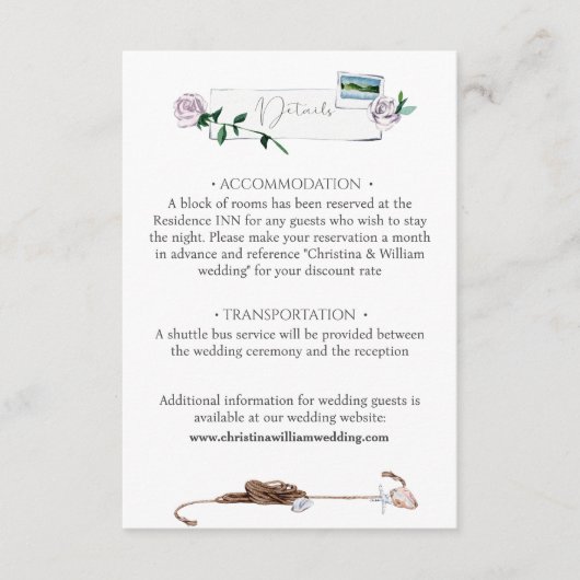 Modern Coastal Beach Waterverf trouwfoto Informatiekaartje (Voorkant)