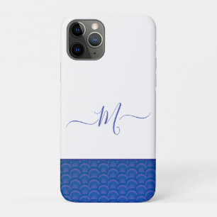 Modern Coastal Blue Seashell Monogram iPhone 11 Pro Hoesje