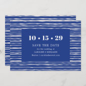 Modern Coastal Blue Stripe Wedding Save The Date (Voorkant / Achterkant)