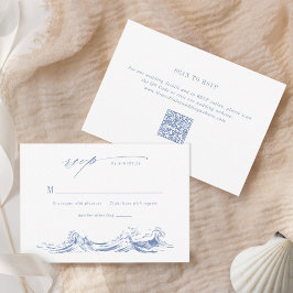 Modern Coastal Chic Blue QR Code Wedding RSVP Kaartje