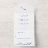 Modern Coastal Chic Blue Seaside Wedding All In One Uitnodiging (Binnen)