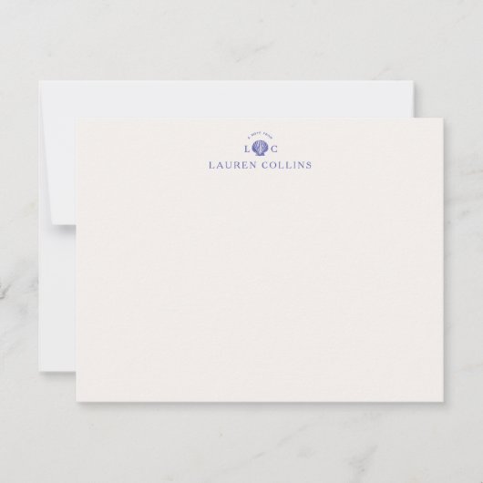 Modern Coastal Monogram Seashell Note Card Kaart (Voorkant)