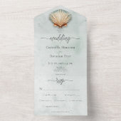 Modern Coastal Seashell Aqua Waterverf Diner All In One Uitnodiging (Binnen)