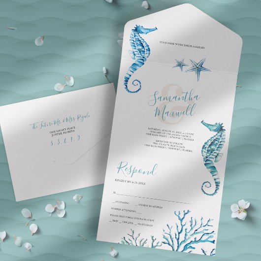 Modern Coastal Wedding All In One Invitation