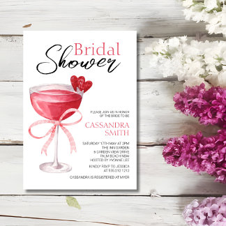 Modern Cocktail Drink Pink Bow Vrijgezellenfeest Kaart