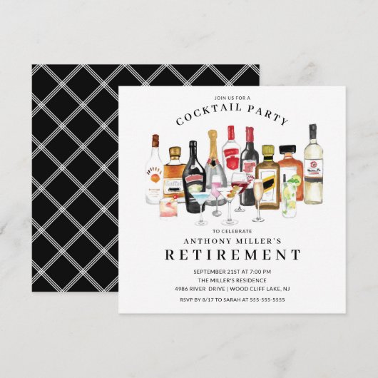 Modern Cocktail Retirement Party Invitation Kaart (Voorkant / Achterkant)