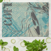 Modern Coffee Art Sketch Blue Theedoek (Gevouwen)