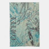 Modern Coffee Art Sketch Blue Theedoek (Verticaal)