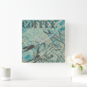 Modern Coffee Art Sketch Blue Vierkante Klok (Huis)