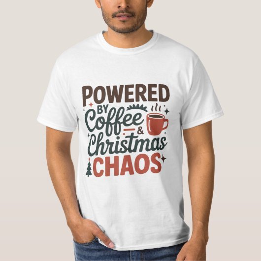 Modern Coffee & Chaos Christmas Design T-shirt (Voorkant)