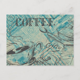 Modern Coffee Lovers Cafe Art Sketch Blue Briefkaart