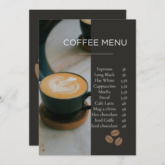 Modern Coffee Shop Menu Card Template (Voorkant / Achterkant)