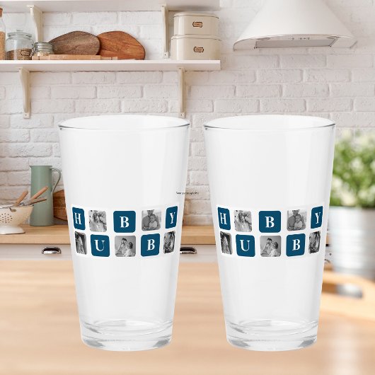 Modern Collage Foto Blue Best Hubby Ever Gift Glas