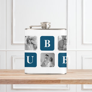 Modern Collage Foto Blue Best Hubby Ever Gift Heupfles