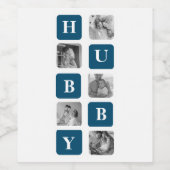 Modern Collage Foto Blue Best Hubby Ever Gift Wijn Etiket (Enkel label)