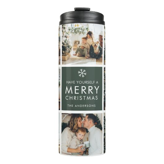 Modern Collage “Merry Christmas” Multi Photo Thermosbeker (Voorkant)