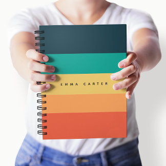 Modern colorblock horizontaal gestreept monogram notitieboek