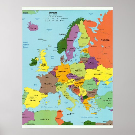 Modern Colorful Europe Map Poster (Devant)