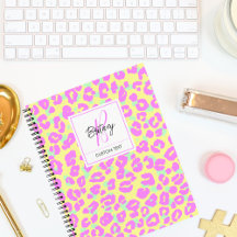 Modern Colorful Pink Leopard Skin Pattern Monogram