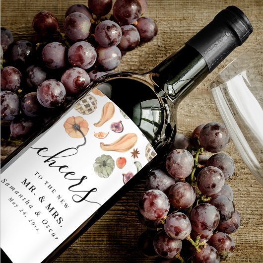 Modern Colorful Pumpkin Autumn Wijn Etiket