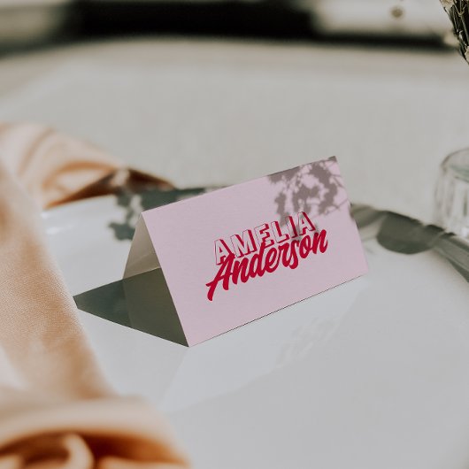 Modern Colorful Red Pink Retro Wedding Place Cards Kaart