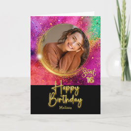 Modern Colorful Sweet 16 Photo & Name Birthday Kaart
