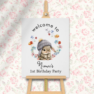 Modern Colorful Sweet Bunny Birthday Welcome Poste Perfect Poster