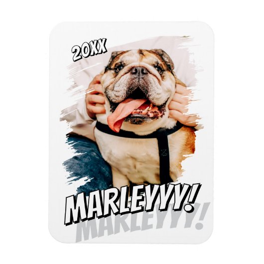 Modern Comic Simple Grunge Custom Pet Photo Magneet (Verticaal)